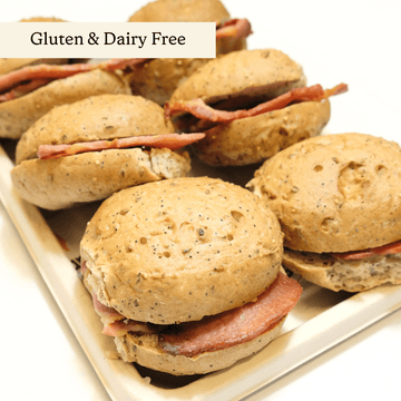 Bacon Gluten Free Breakfast Baps - clearly labelled, ready to serve, and sustainably packaged