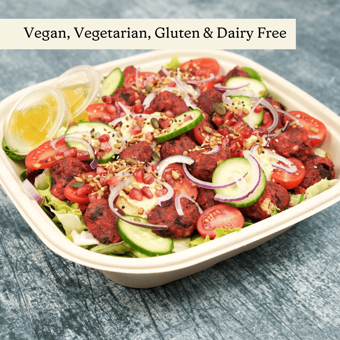 Falafel Mezze Salad Sharer - clearly labelled, ready to serve, and sustainably packaged