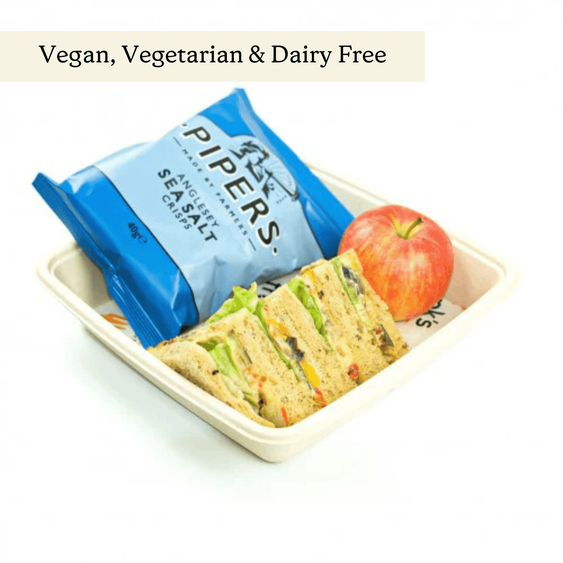 Homous & Grilled Vegetable Lunch Box For One - clearly labelled, ready to serve, and sustainably packaged