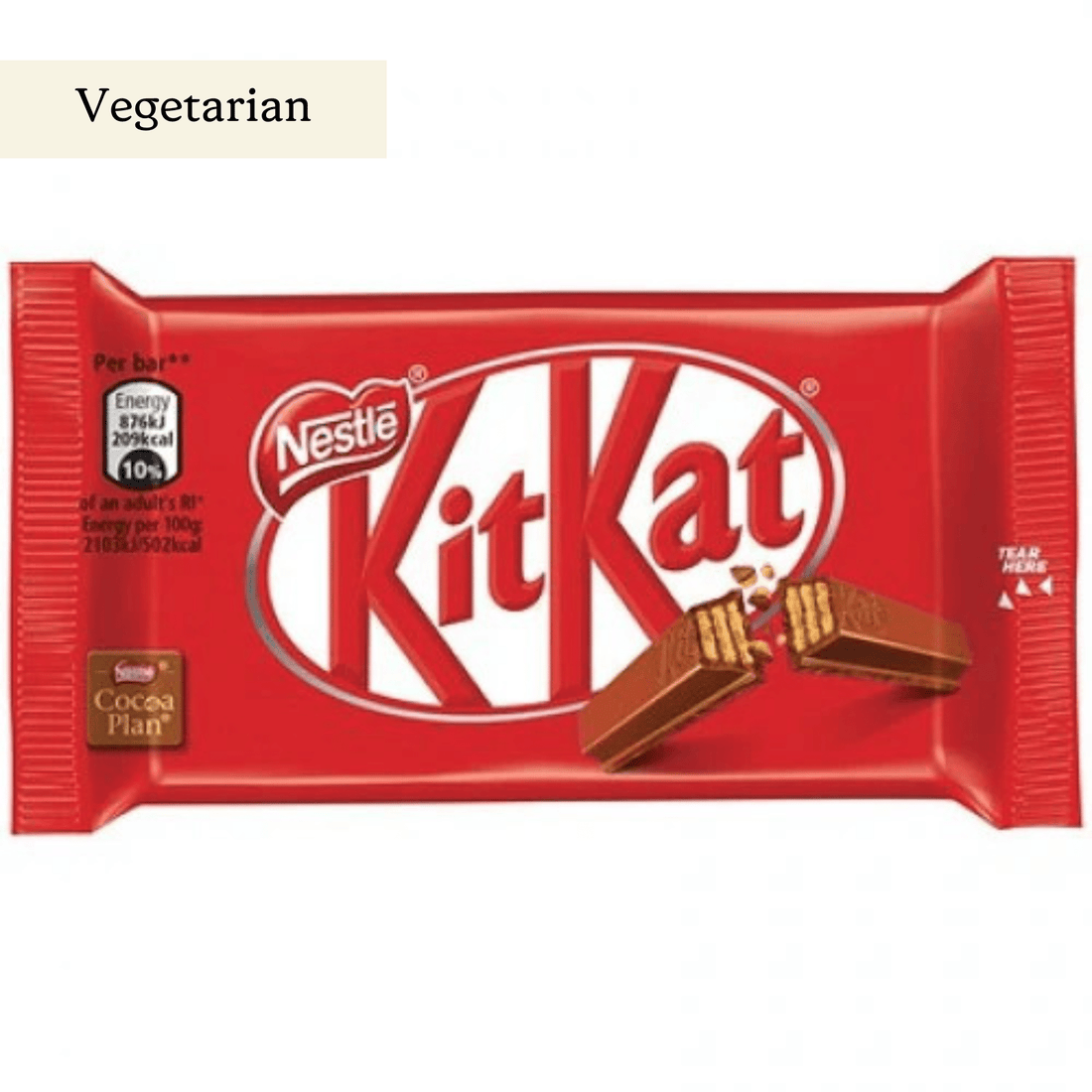 KitKat 4 Finger Milk Chocolate Biscuit Bar - clearly labelled, ready to serve, and sustainably packaged