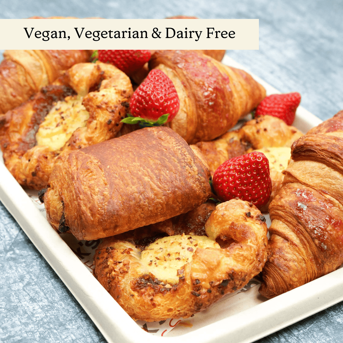 Vegan Pastry Selection - clearly labelled, ready to serve, and sustainably packaged