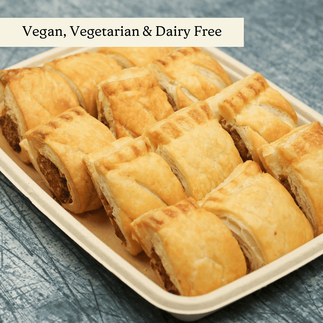 Vegan Sausage Roll Sharer - clearly labelled, ready to serve, and sustainably packaged