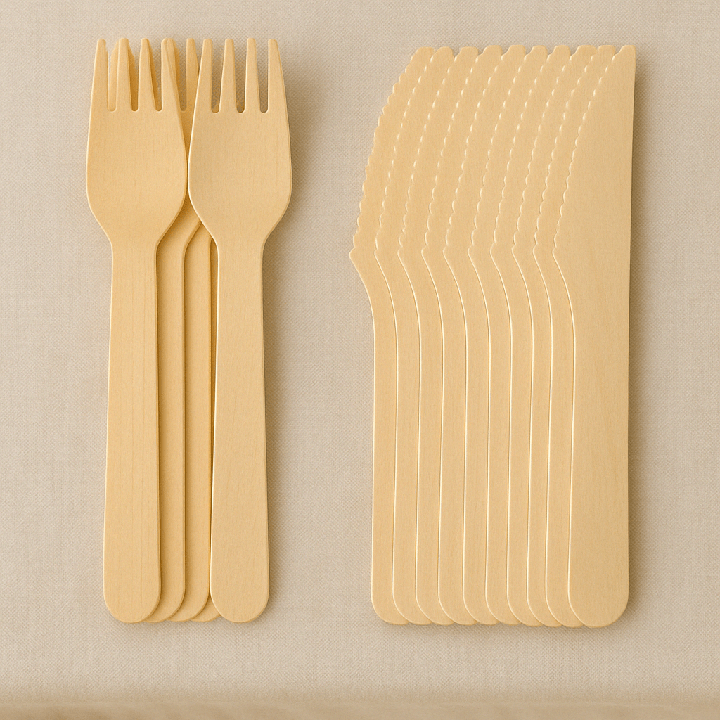 Wooden Cutlery (Pack of 10) - clearly labelled, ready to serve, and sustainably packaged