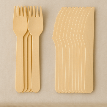 Wooden Cutlery (Pack of 10) - clearly labelled, ready to serve, and sustainably packaged