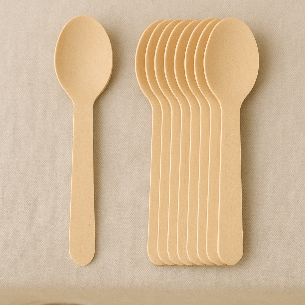 Wooden Dessert Spoon (Pack of 10) - clearly labelled, ready to serve, and sustainably packaged